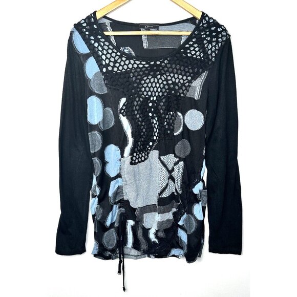 Cativa Womens Tunic Top Embroidered Art To Wear Lagenlook Patterned Black Sz XL - Picture 1 of 11
